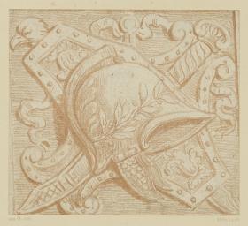Füllung mit Helm, Schild und Schwert