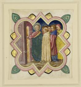 Einzelblatt mit Petrus öffnet die Himmelspforte