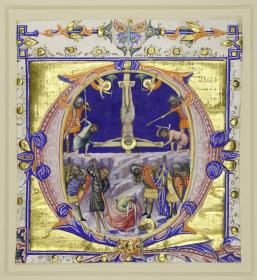 Initiale O, darin der Märtyrertod der Apostel Petrus und Paulus