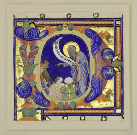 Initiale O mit Predigt Johannes des Täufers oder eines Propheten