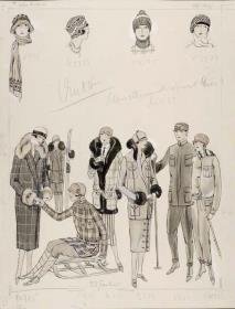 Frauen und Mann in Wintersportbekleidung, Strickmützen