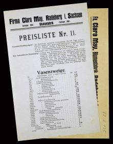 Preislisten Nr. 11 und Nr. 30, Firma Clara May, Blumenfabrik, Radeberg i. Sa.