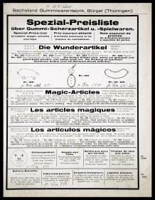 Spezial-Preisliste über Gummi- Scherzartikel u. -Spielwaren, Sachsland Gummiwarenfabrik, Bürgel (Thür.)
