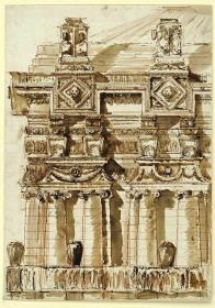 Gebälk und Dach eines Fantasie-Gebäudes (Vorstudie für die Radierung, Taf. 6 aus "Parere su l'Architettura")
