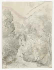 Skizze, Landschaft mit Bach