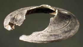 Größeres Stück von dem ausladenden Wulst einer Mittelstütze, den Stücken von 10054 sehr ähnlich, aber nicht zugehörig (Klinenteil)