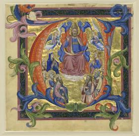 Initiale U mit Christus, Maria und Aposteln