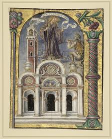 Initiale J mit Versuchung Christi