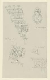 Bologna,Palazzo Fava, Gebälk, Bogeneinfassung; Palazzo Bevilacqua, Kapitell, Türklopfer