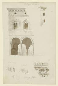 Bologna, Palazzo Fibbia (Tibbia) Teilansichten der Fassade, Gebälk