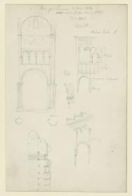 Parma, Dom  Wandaufriss Innenraum, zwei Details, Grundriß, Kapitell