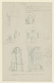Verona, S. Tomaso; Ansicht der Fassade, Querschnitt, Portal und Portalgewände; S. Nazaro, Beichtstuhl