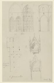 Venedig,S. Giovani e Paolo (Zanipolo), Grundriß, Ansicht der Chorkapellen, Aufriß eines Langhausjochs, Grabdenkmäler