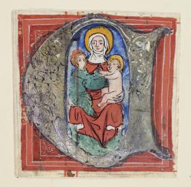 Initiale mit figürlicher Verzierung, Maria mit Christus und dem Johannesknaben