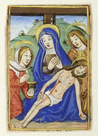 Ausschnitt aus einem gedruckten Stundenbuch. Pietà