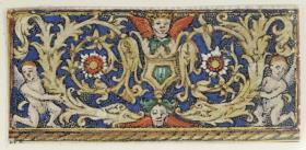 Ausschnitt aus einem gedruckten Stundenbuch. Schmuckfeld