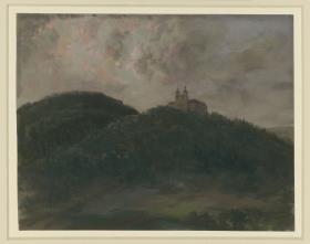 Waldige Berglandschaft mit Klosten Banz bei Lichtenfels in Bayern auf der Höhe