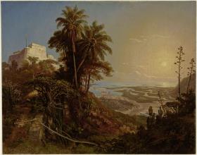 Blick auf den Hafen von Puerto Cabello von Vihia aus bei Sonnenuntergang
