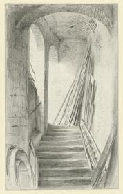 Treppe mit abgestellten Brettern