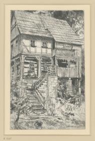 Umgebindehaus in Herrnskretschen mit Felsen im Hintergrund