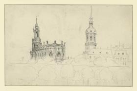 Hofkirche und Schloss in Dresden vom Theaterplatz her