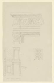 Urbino, Palazzo Ducale, Türgesims, Fassadendetail