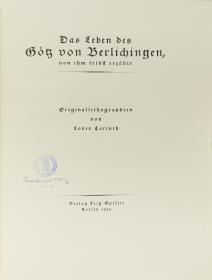 Titelblatt. Das Leben des Götz von Berlichingen - von ihm selbst erzählt