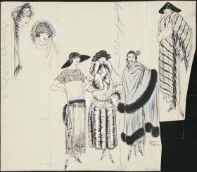 Frauen in Kleid und Mantel und Hut