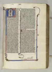 Biblia vulgata. Seite mit der Initiale P. König Ochozias (Ahasias) Sturz