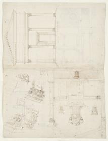 Schnitt und architektonsiche Details vom tempel des Mars und Grabtempel der Annia Regilla vor der Porta Latina