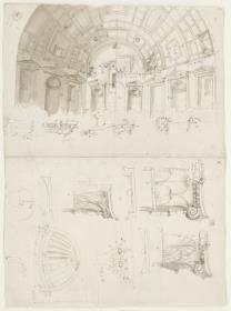 Innenraumansicht und architektonische Details vom Tempel des Mars und Grabtempel vor der Porta Latina