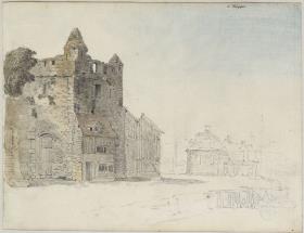 Dieppe, Mauerturm mit Hausern am Hafen