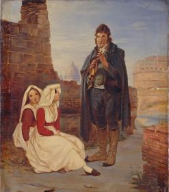 Pifferaro und Mädchen in Rom