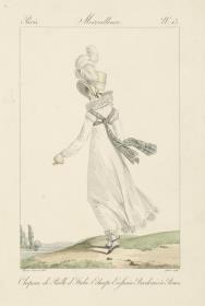 Incroyables et Merveilleuses: Tafel 13: chapeau de paille d'Italie, écharpe ecossaise