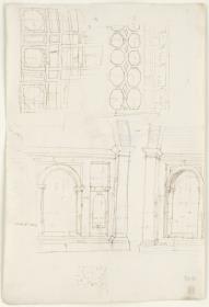 Architektonische Details der Fassade der Peterskirche, nach dem Modell von Labacco