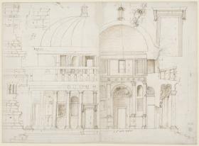 Aufriss und Schnitt von Bramantes Tempietto von San Pietro in Montorio