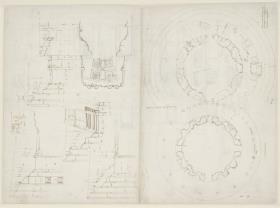Grundrisse und architektonische Details von Bramantes Tempietto von San Pietro in Montorio