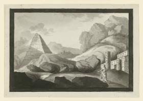 Landschaft mit Pyramiden und Tempelruinen