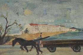 Landschaft mit Pferdewagen