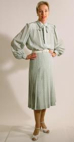 Zweiteiliges Hemdblusenkleid schilfgrün-weiß