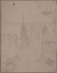 Berlin. Skizzen zu einem Dom als Denkmal für die Befreiungskriege (Befreiungsdom) / Skizzen zu einer gotischen Kirche. Grundriss und Querschnitt