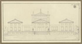 Entwurf für ein klassizistisches Schloss mit Säulenhalle. Aufriss.