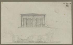 Berlin. Neue Wache. Entwurf als ägyptischer Pfeilerbau. Aufriss und Ansicht.