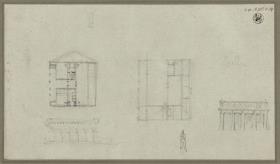 Berlin. Neue Wache. Entwurf als Rundbogenhalle und Pfeilerbau. Aufrisse und Grundrisse