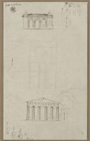 Berlin. Neue Wache. Entwurf als Rundbogenhalle und Säulenhalle. Aufrisse und Grundrisse