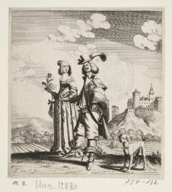 Spaziergang eines vornehmen Paares mit Hund (Der Künstler und seine Frau?)