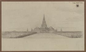 Berlin. Entwurf zu einem Dom als Denkmal für die Befreiungskriege (Befreiungsdom) mit Vierungsturm und Kuppeln über den Kreuzarmen