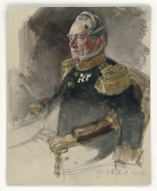 Oberregierungsrath Knerk, Brustbild nach links, 3/4-Profil, mit Bezeichnung des Dargestellten, Porträtstudie zum Gemälde "Die Krönung Wilhelms I. in Königsberg"