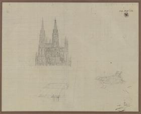 Studie zu dem Dom in dem Gemälde "Mittelalterliche Stadt an einem Fluss"