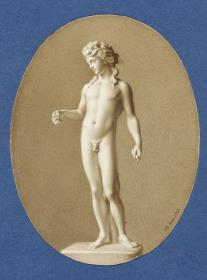 Statue eines jungen Kastagnettenschlagers, von vorn gesehen, Kopf nach links geneigt